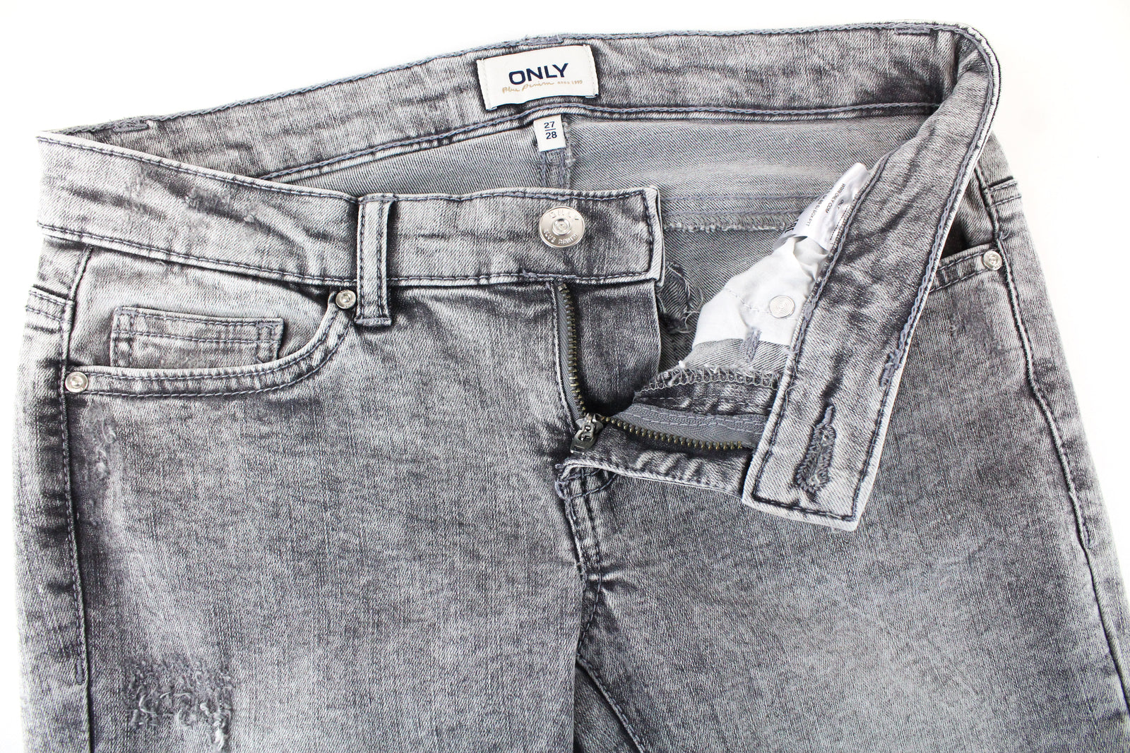 ONLY Coral Life Women Jeans W27/L28 Grey Distressed Slim Skinny Fit Low Waist