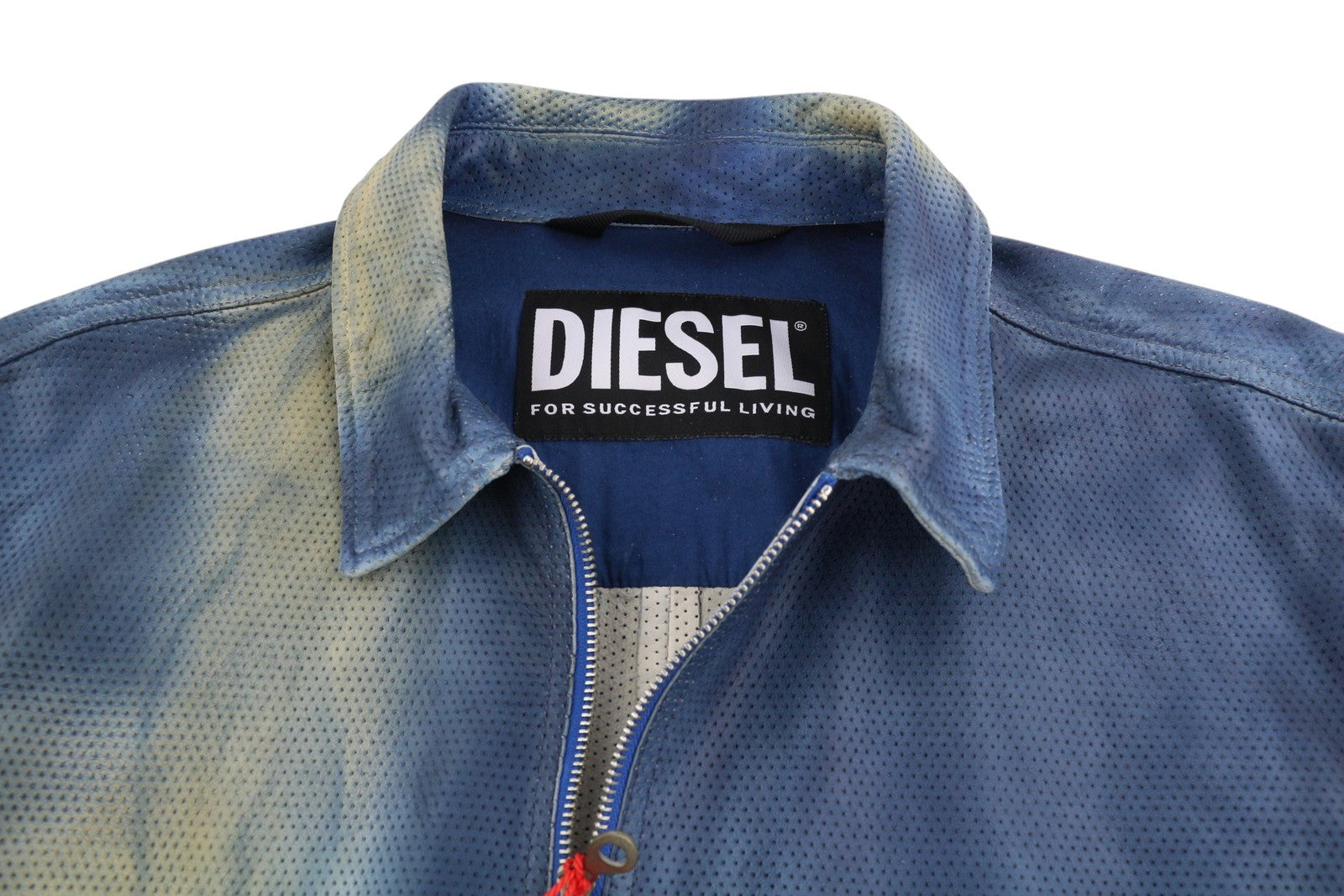 DIESEL L-Clime Men Jacket 52 Washed Blue Sheepskin Leather Zipper RRP€750