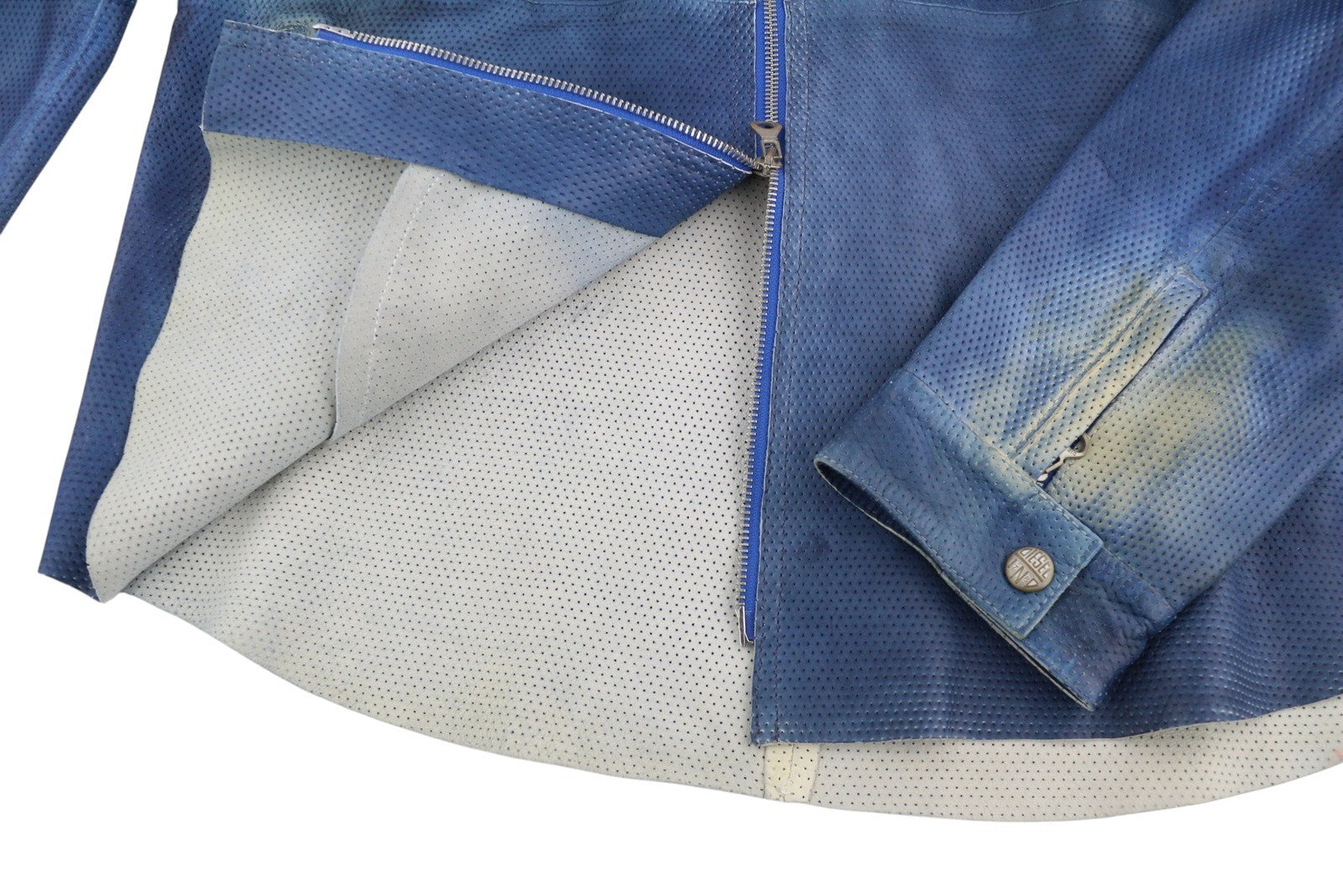 DIESEL L-Clime Men Jacket 52 Washed Blue Sheepskin Leather Zipper RRP€750