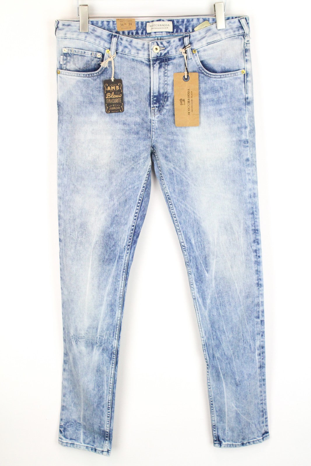 SCOTCH & SODA Skim Men's Jeans W34/L34 Washed Skinny Blue Cotton Stretch Fit