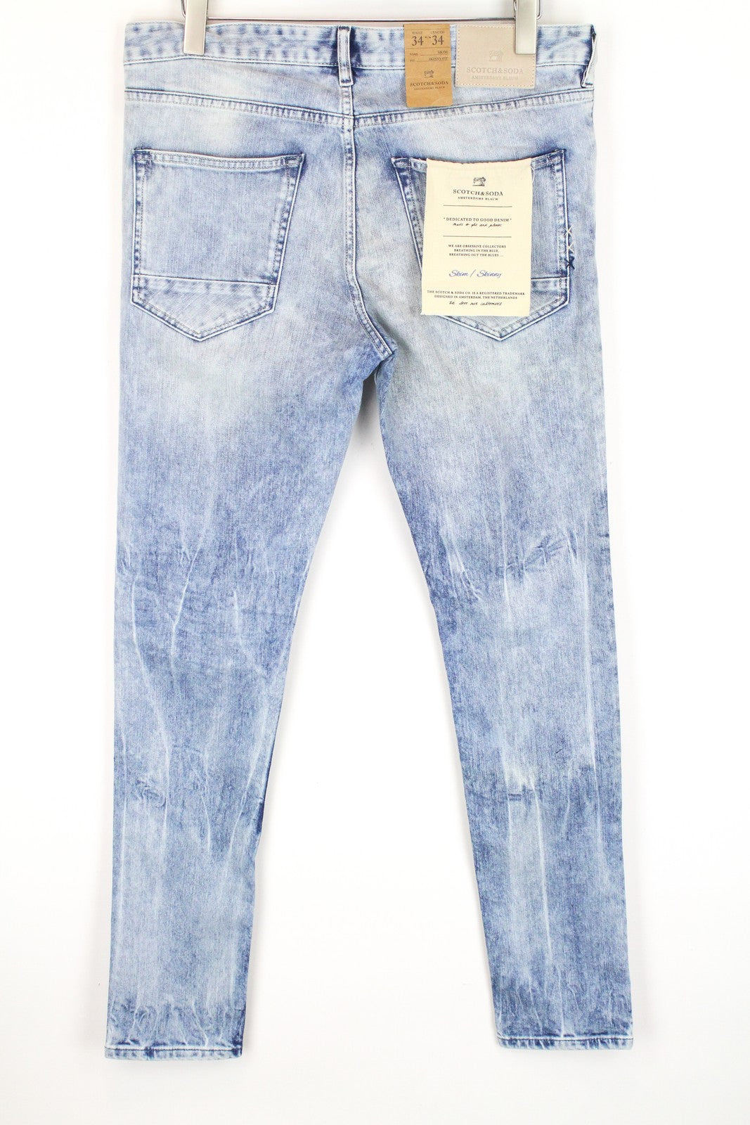 SCOTCH & SODA Skim Men's Jeans W34/L34 Washed Skinny Blue Cotton Stretch Fit