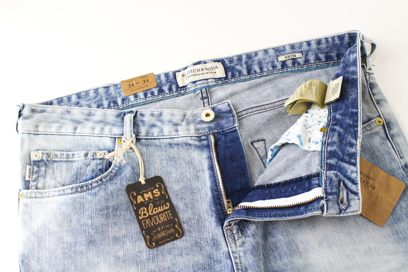 SCOTCH & SODA Skim Men's Jeans W34/L34 Washed Skinny Blue Cotton Stretch Fit