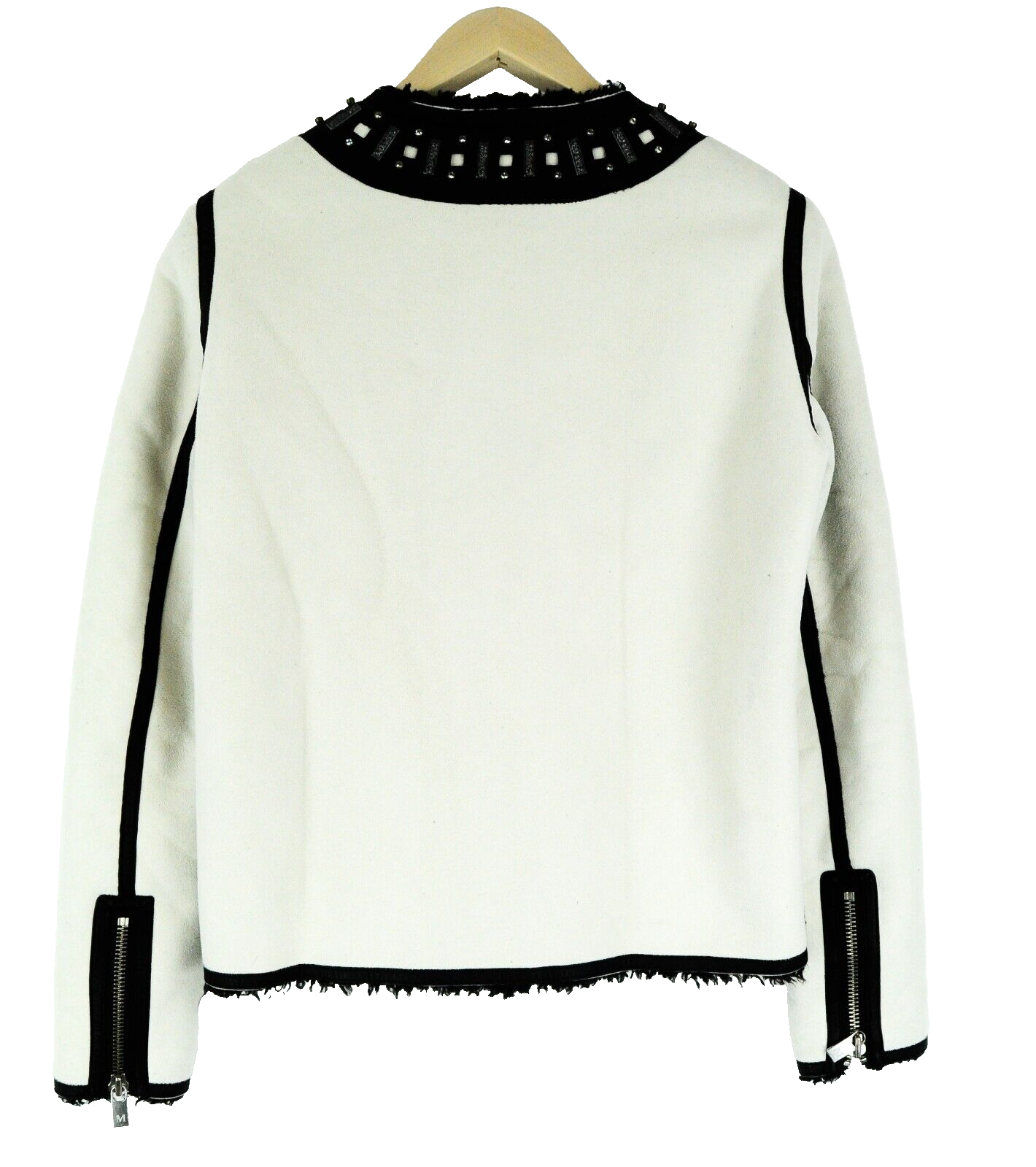 MAISON SCOTCH Women Jacket S Faux Leather Suede Off-White Short Studded Faux Fur