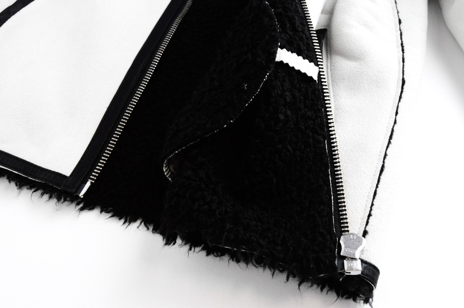 MAISON SCOTCH Women Jacket S Faux Leather Suede Off-White Short Studded Faux Fur