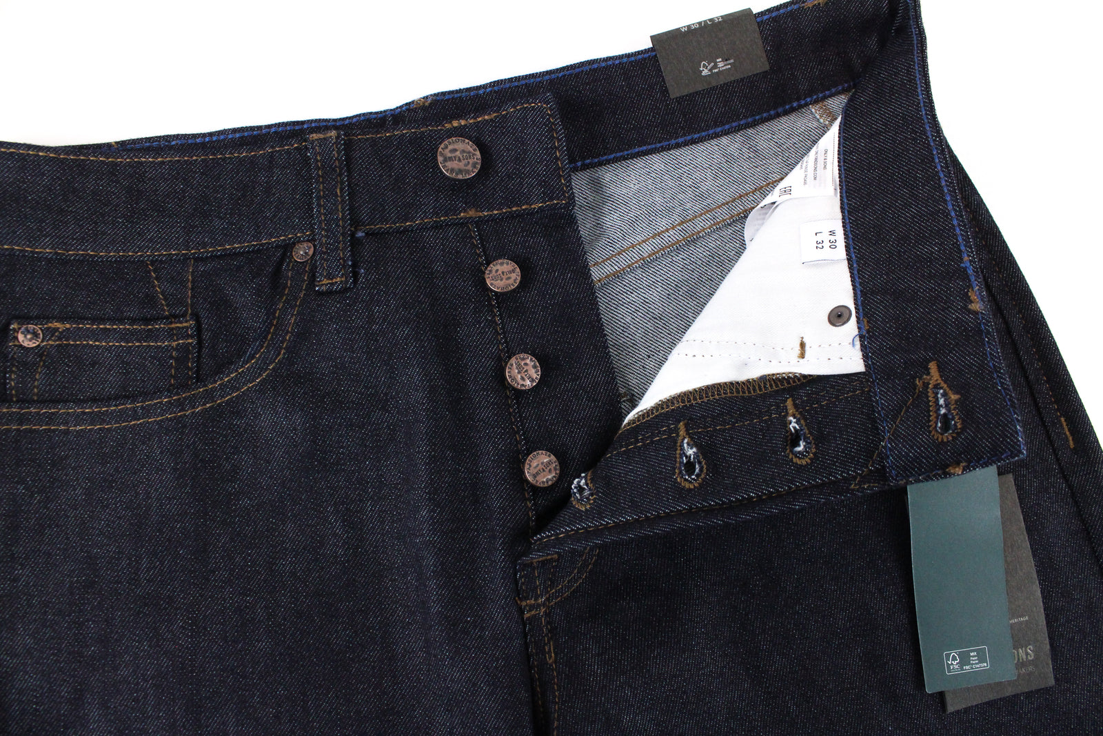 ONLY &amp; SONS Onsavi Life vyriški džinsai W30/L32 tamsiai mėlyni, siaurėjantys, skalbti skalaujant