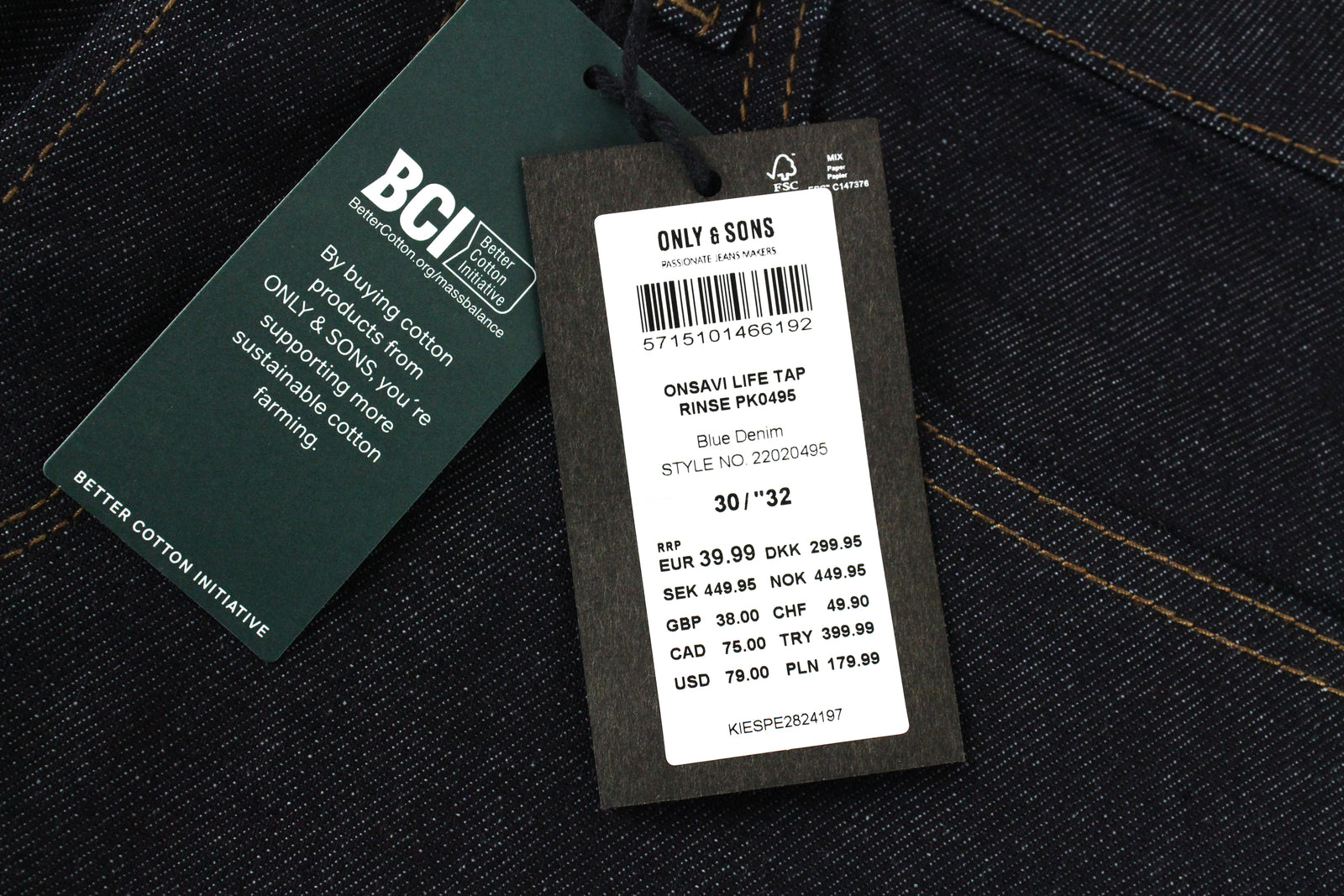 ONLY &amp; SONS Onsavi Life vyriški džinsai W30/L32 tamsiai mėlyni, siaurėjantys, skalbti skalaujant