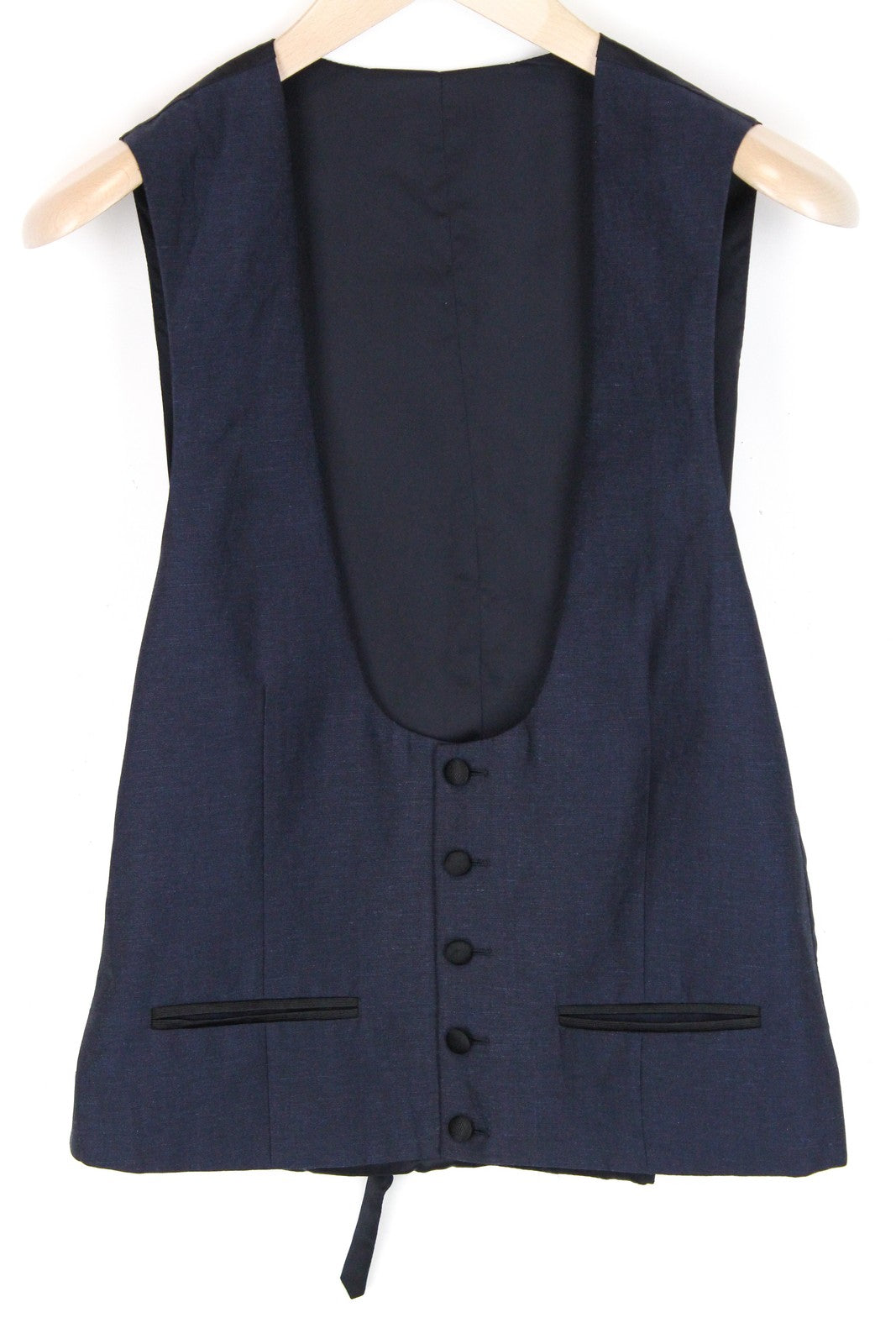 SUITSUPPLY vyriška liemenė UK38R mėlyna vilnonė lininė vienaeilė U formos iškirpte liemenė