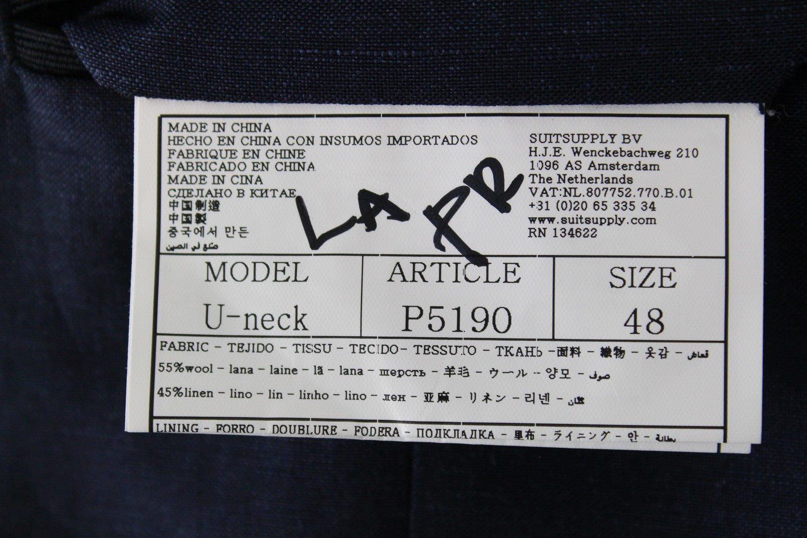 SUITSUPPLY Men's Waistcoat UK38R Blue Wool Linen Single-Breasted U-Neck Vest