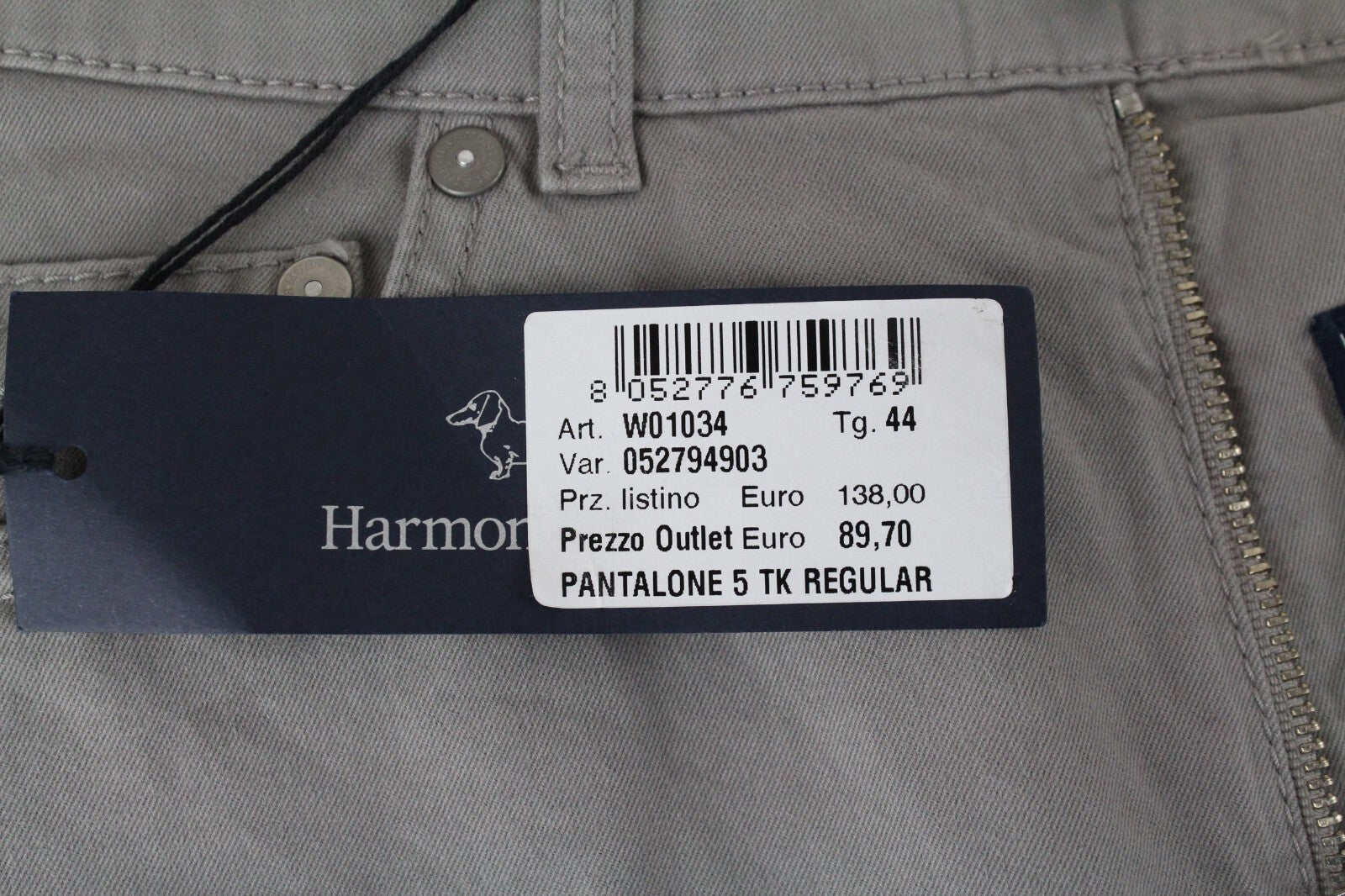 HARMONT & BLAINE Men Trousers 44 Grey Regular Fit Stretch Cotton Jean Style