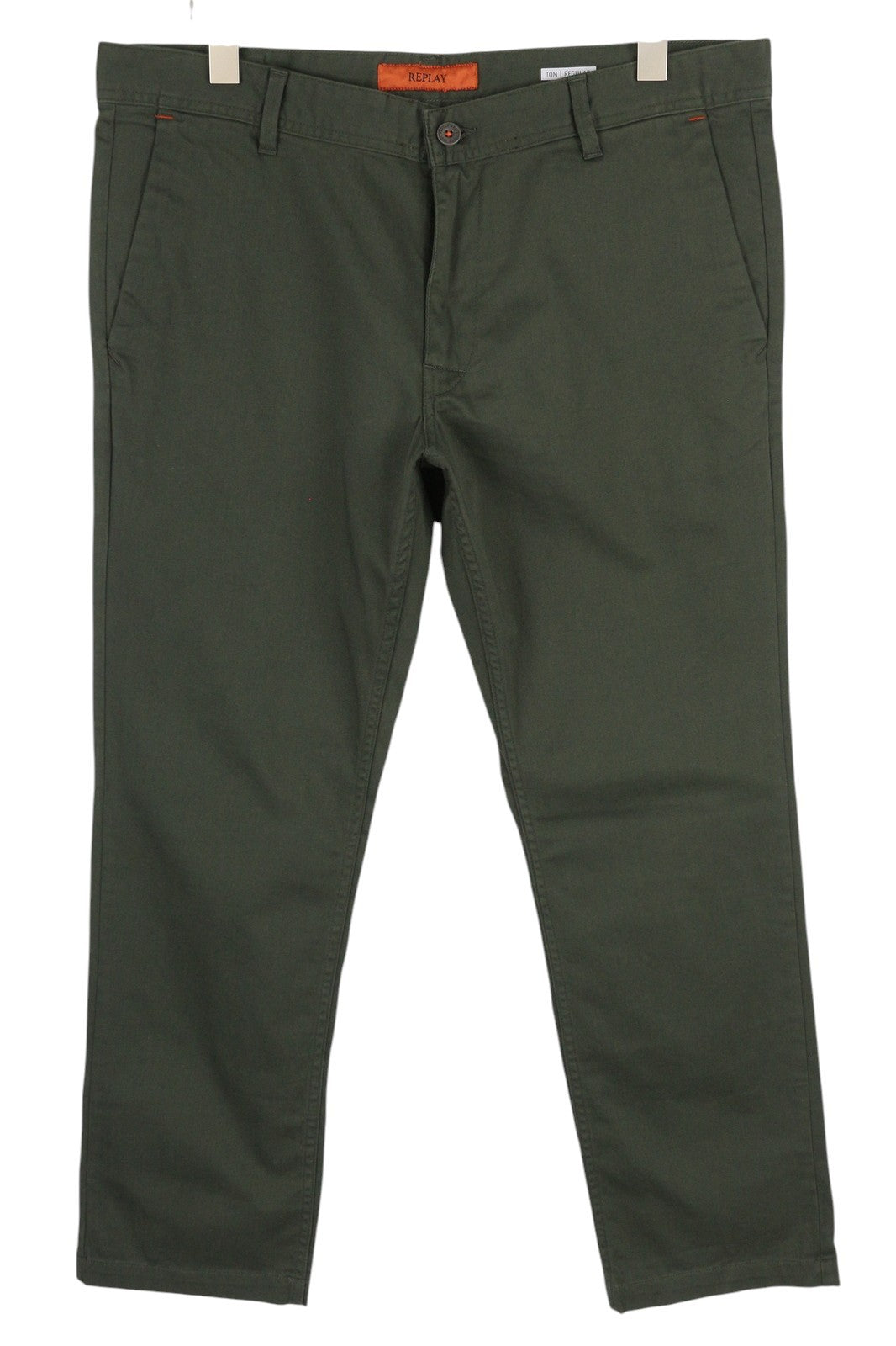 REPLAY Tom / Regular Men Trousers W36/L30 Khaki Green Chino Zip Fly 5-Pockets