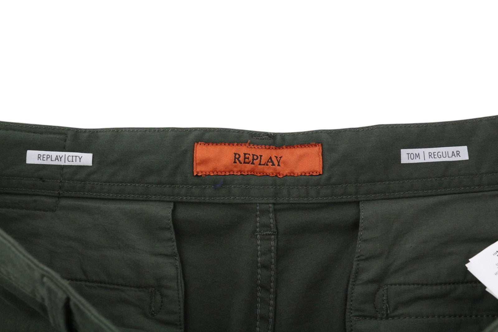 REPLAY Tom / Regular Men Trousers W36/L30 Khaki Green Chino Zip Fly 5-Pockets