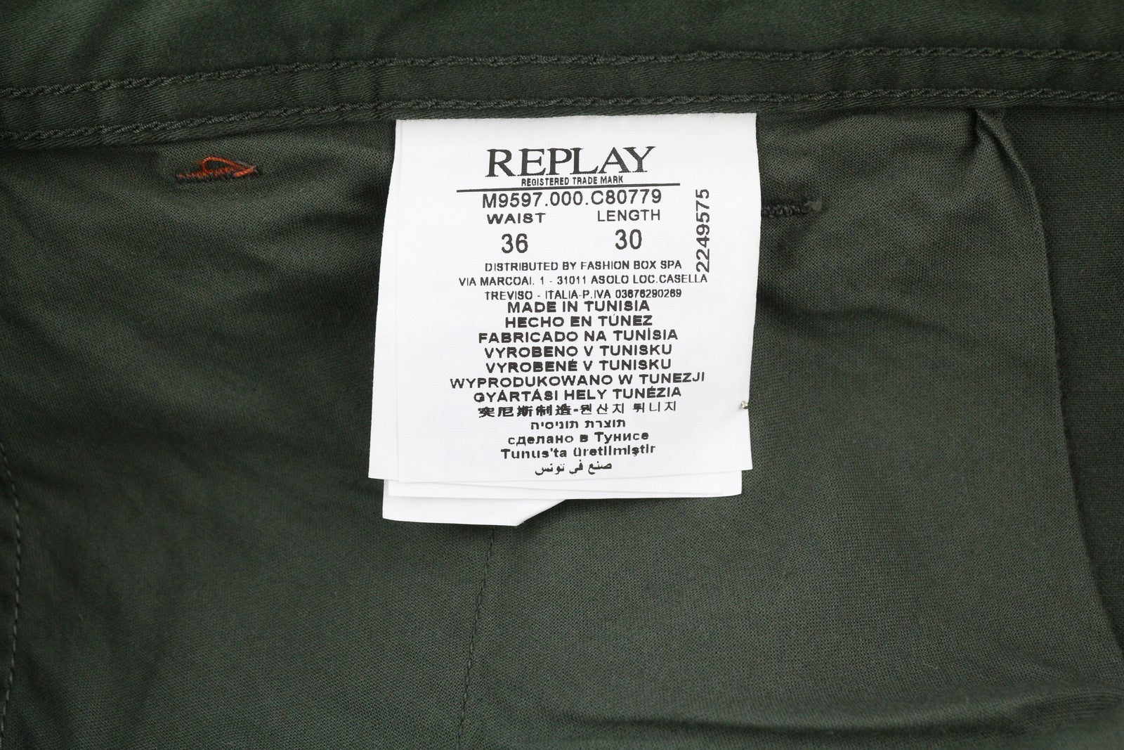 REPLAY Tom / Regular Men Trousers W36/L30 Khaki Green Chino Zip Fly 5-Pockets
