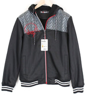 DESIGUAL Men's Jacket L Black Cotton Blend Hooded Zip Up Long Sleeve Casual