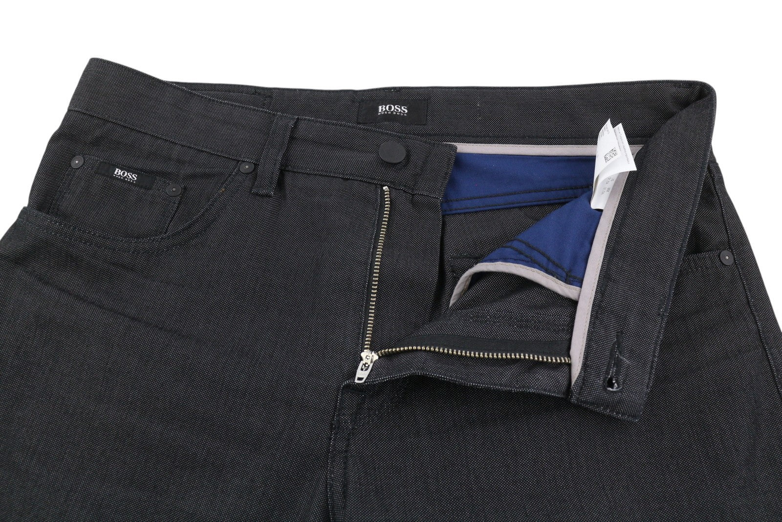 HUGO BOSS Maine1-10 Men Trousers W31/L34 Black Slim Fit Patterned Zip Fly Logo