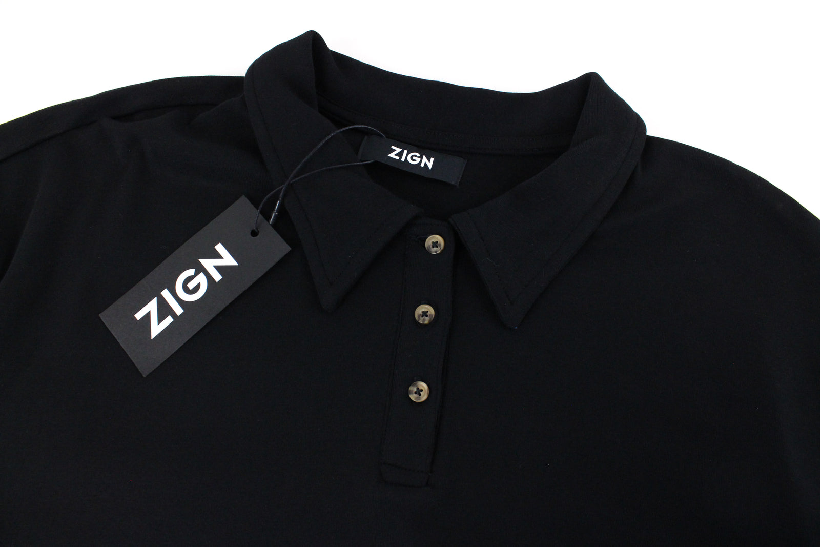 ZIGN Women Shirt XL Black Cropped Polo Collar Jersey Cotton Blend Stretch