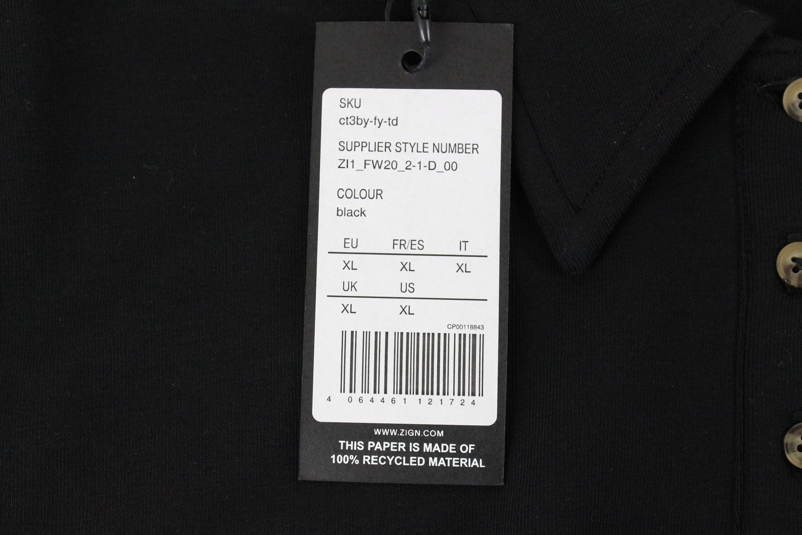 ZIGN Women Shirt XL Black Cropped Polo Collar Jersey Cotton Blend Stretch