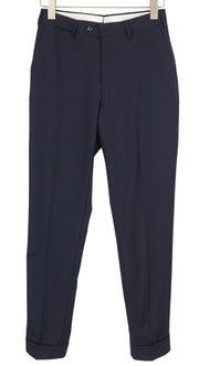 SUITSUPPLY Soho Turn-Up Men Trousers UK26 Dark Blue Pure Wool S120 Tapered Fit