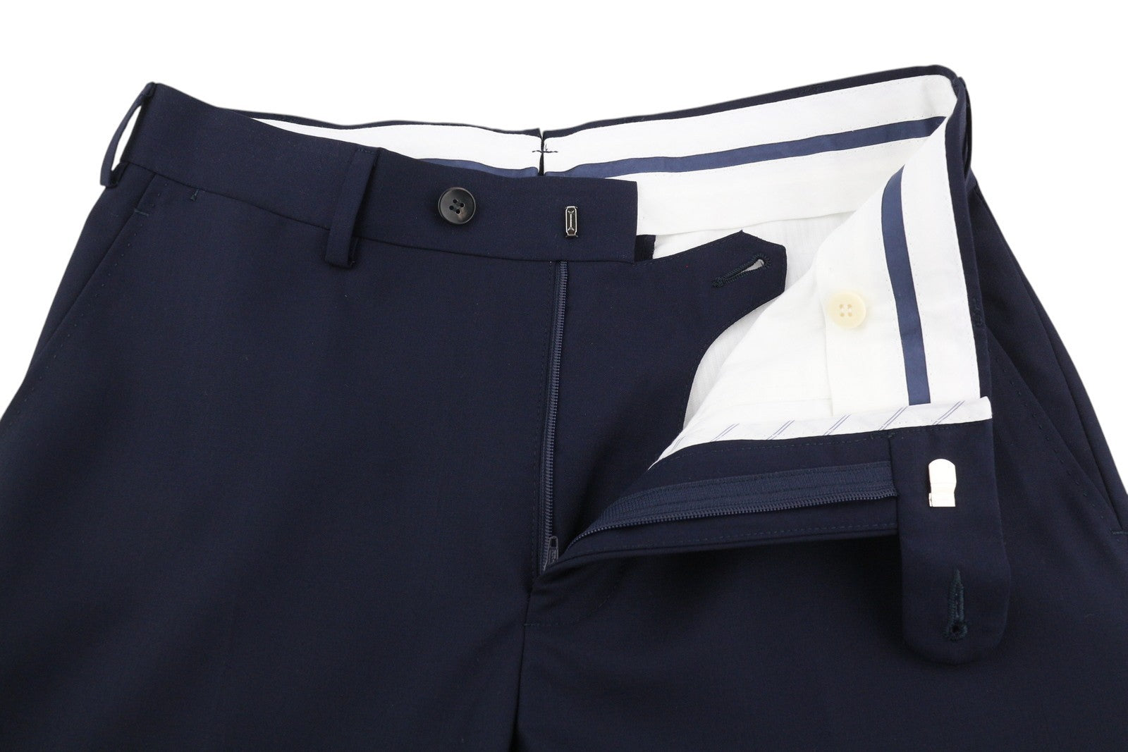 SUITSUPPLY Soho Turn-Up Men Trousers UK26 Dark Blue Pure Wool S120 Tapered Fit