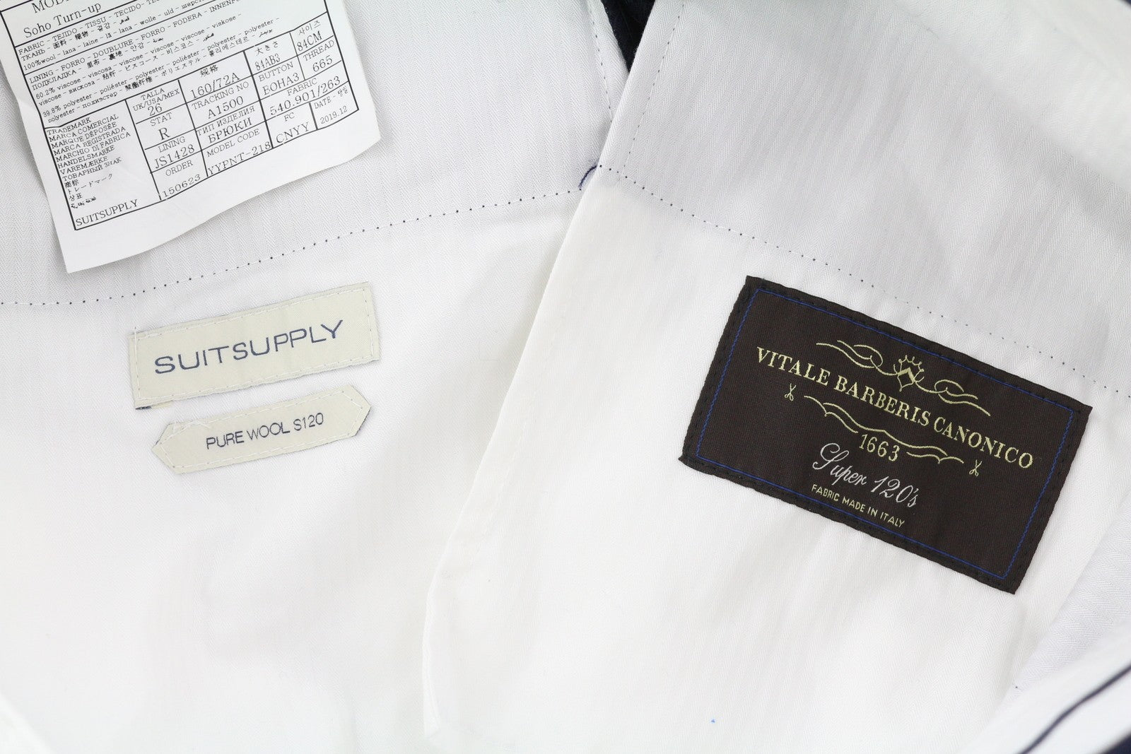 SUITSUPPLY Soho Turn-Up Men Trousers UK26 Dark Blue Pure Wool S120 Tapered Fit