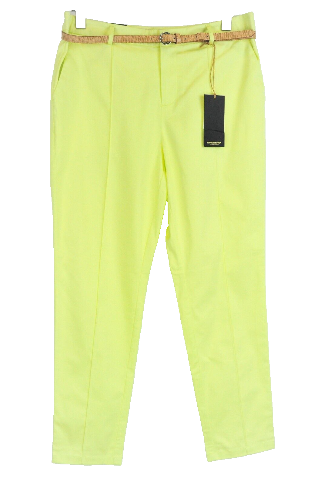 MAISON SCOTCH Women W29/L32 Yellow Chino Trousers Belted Stretch Pleated