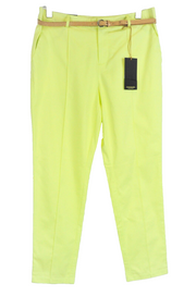 MAISON SCOTCH Women W29/L32 Yellow Chino Trousers Belted Stretch Pleated
