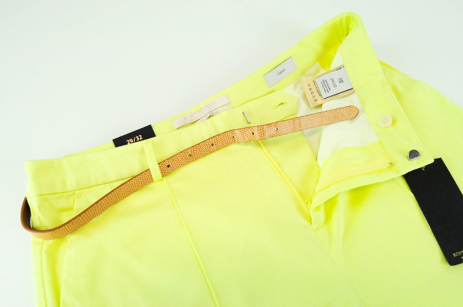 MAISON SCOTCH Women W29/L32 Yellow Chino Trousers Belted Stretch Pleated