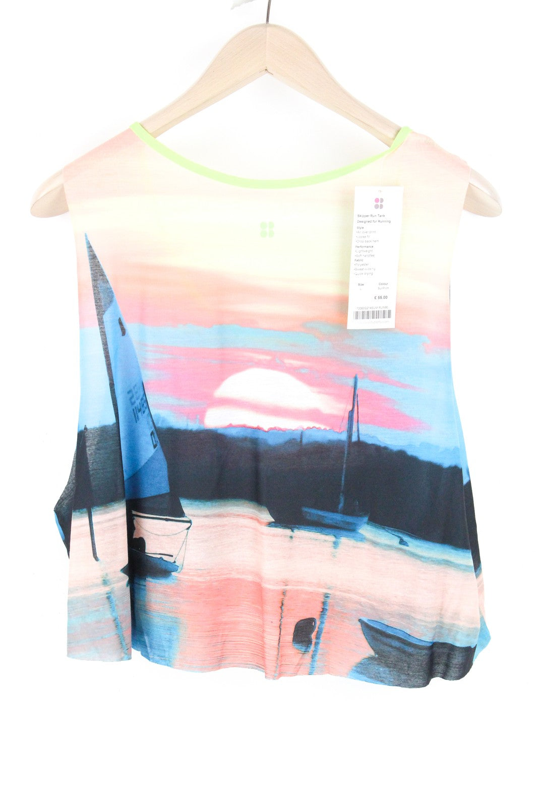 SWEATY BETTY Skipper Tank Top L Pink Women's Cropped Loose Printed Sleeveless