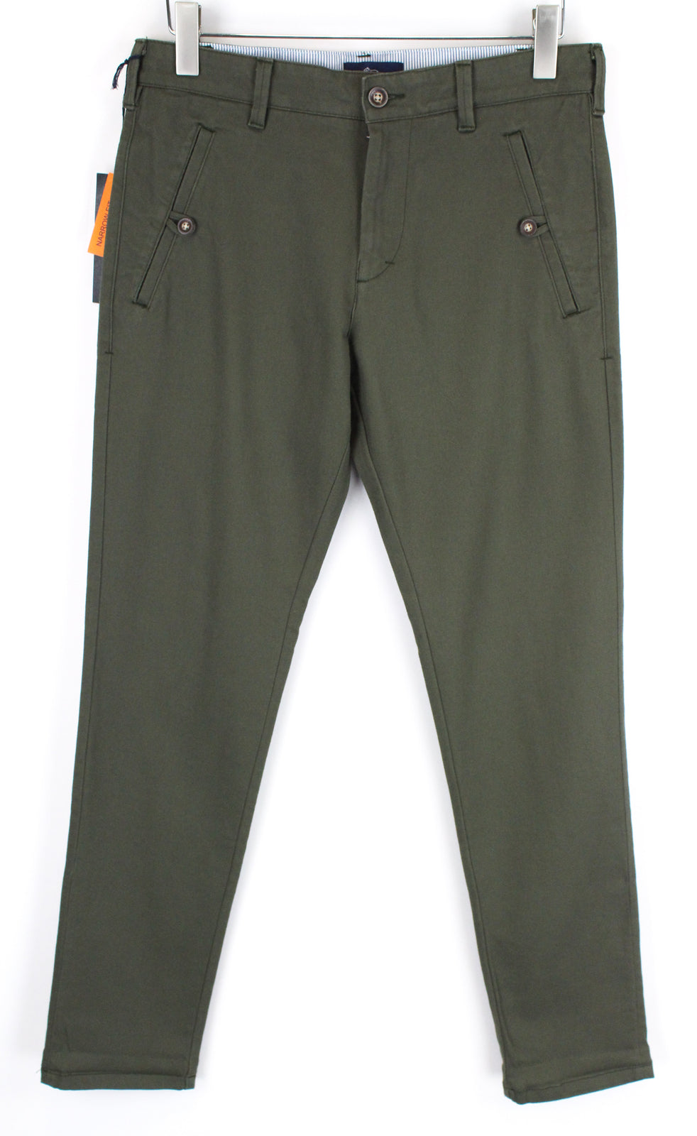 HARMONT & BLAINE Men Trousers IT46 Khaki Green Chino Turn-Up Narrow Fitted*