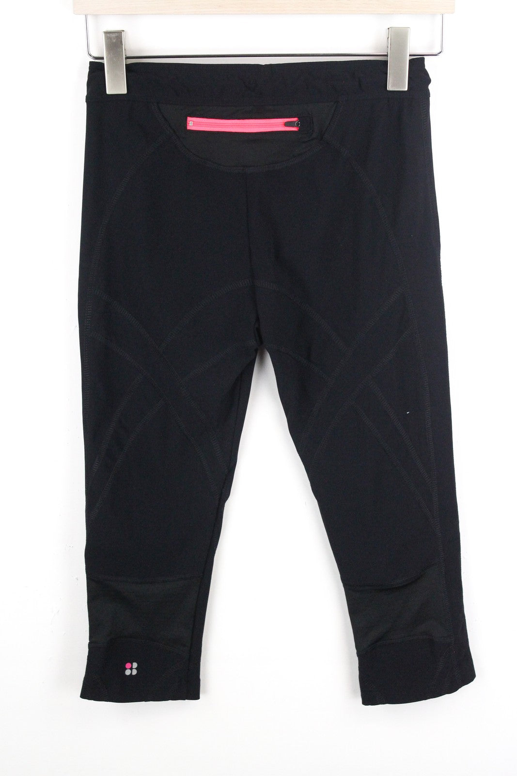 SWEATY BETTY Women's Sport Capri Leggings S Black Stretch Zip Pocket Activewear