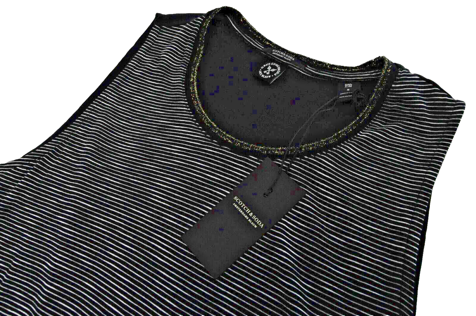 MAISON SCOTCH Women S Black Sleeveless Striped Longer Back Contrast Top