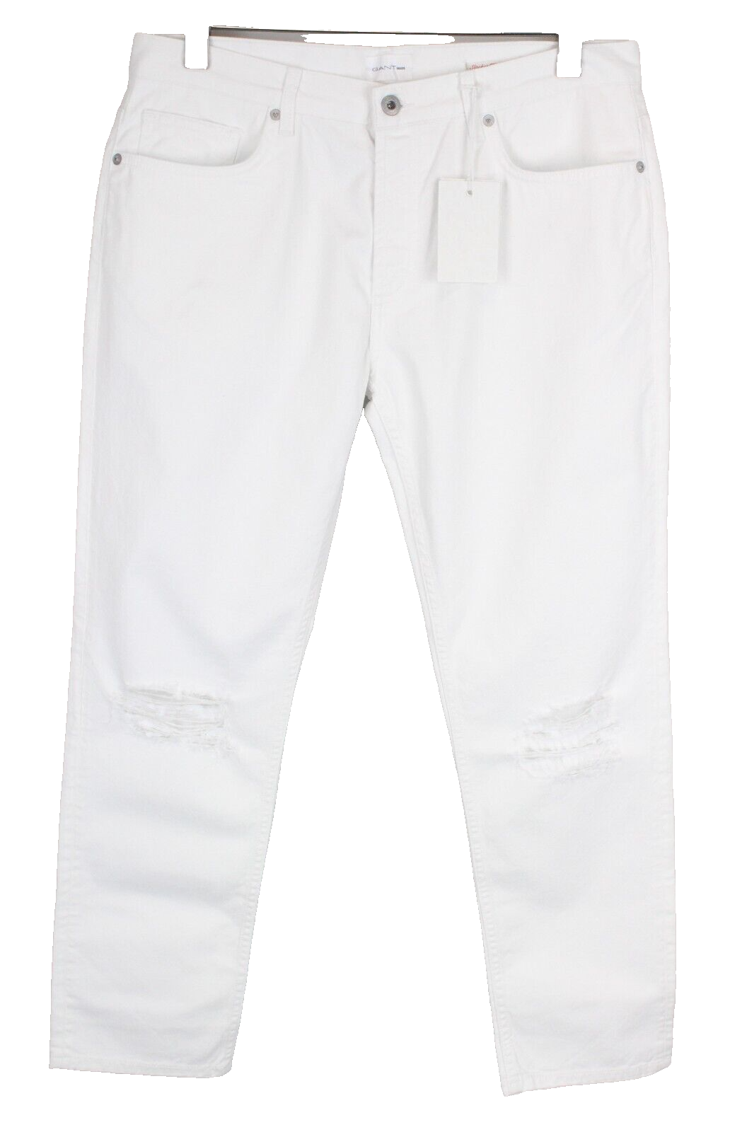 GANT Women Jeans W30/L34 Off-White Ripped Cotton Straight Fit Slacker Style