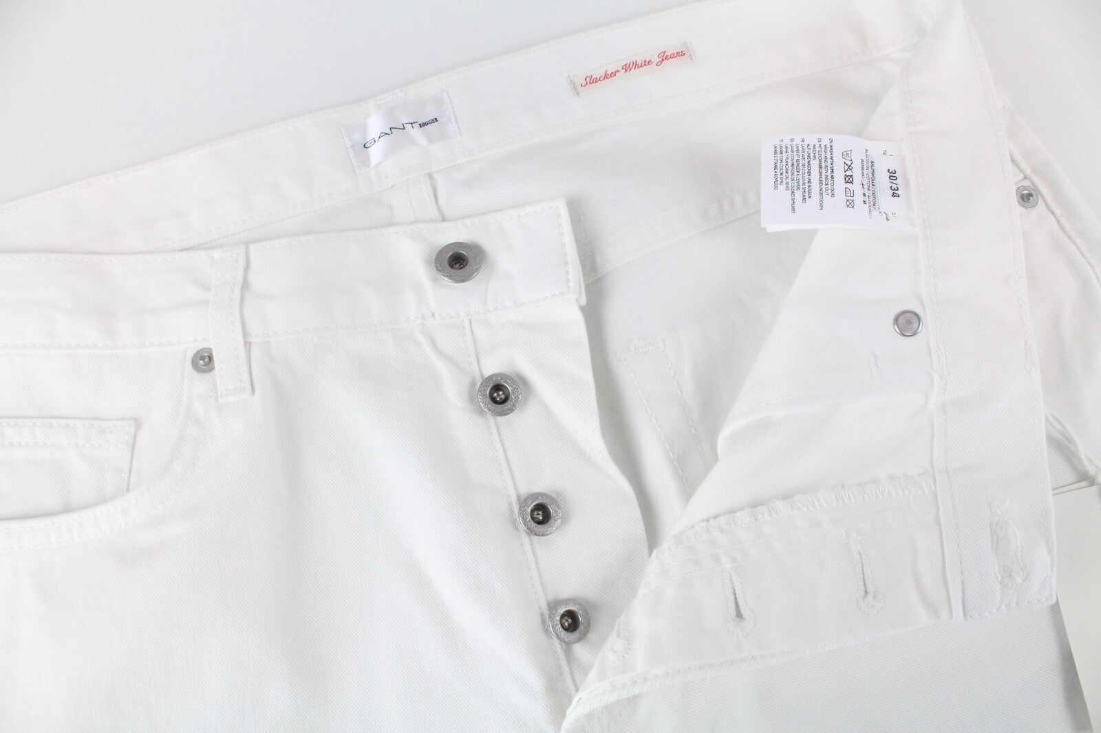 GANT Women Jeans W30/L34 Off-White Ripped Cotton Straight Fit Slacker Style