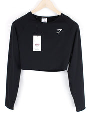 GYMSHARK Training Women Sport Top M Cropped Black Crew Neck Stretch Workout