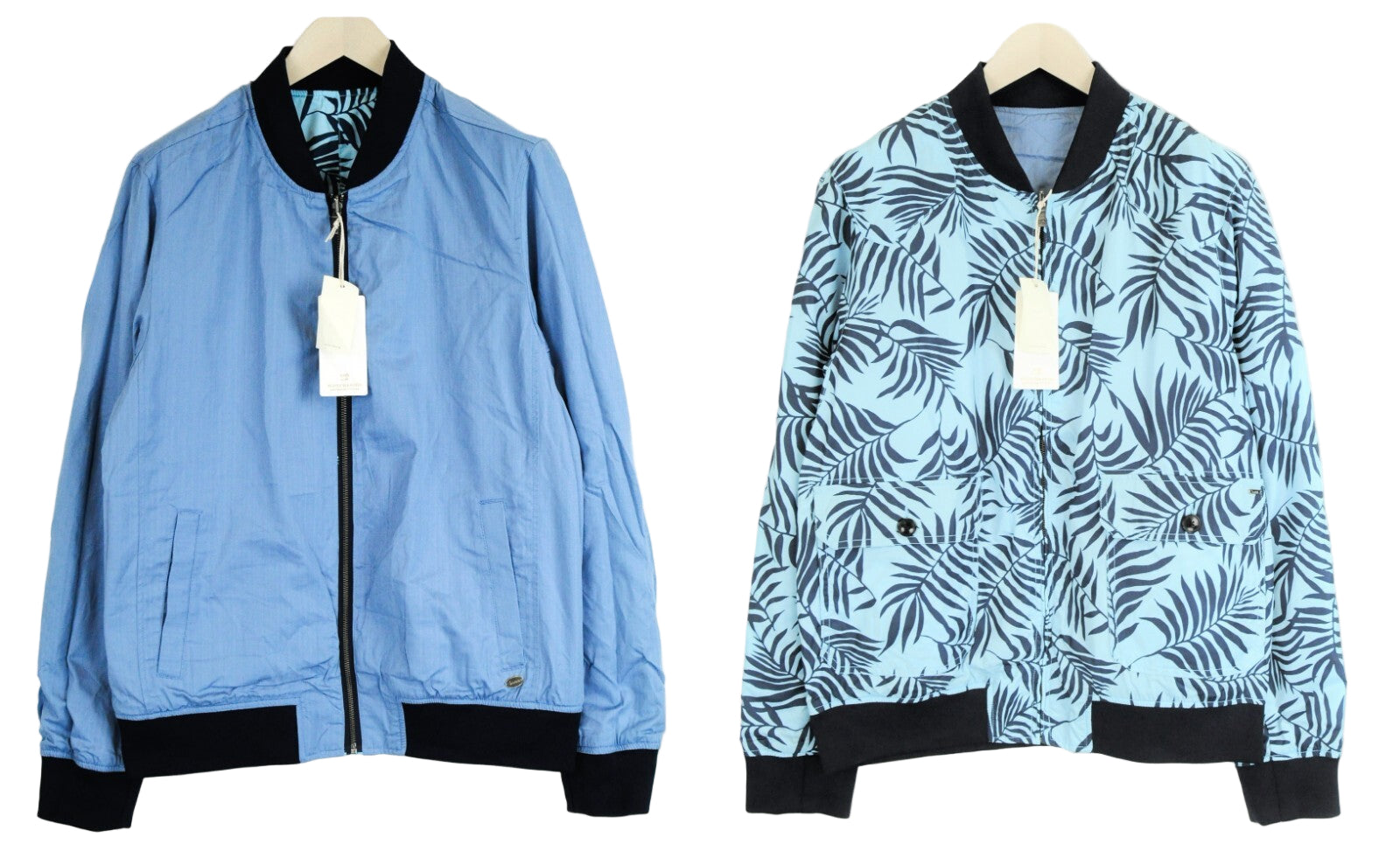 SCOTCH & SODA Men XL Reversible Blue Turquoise Linen Palm Bomber Jacket