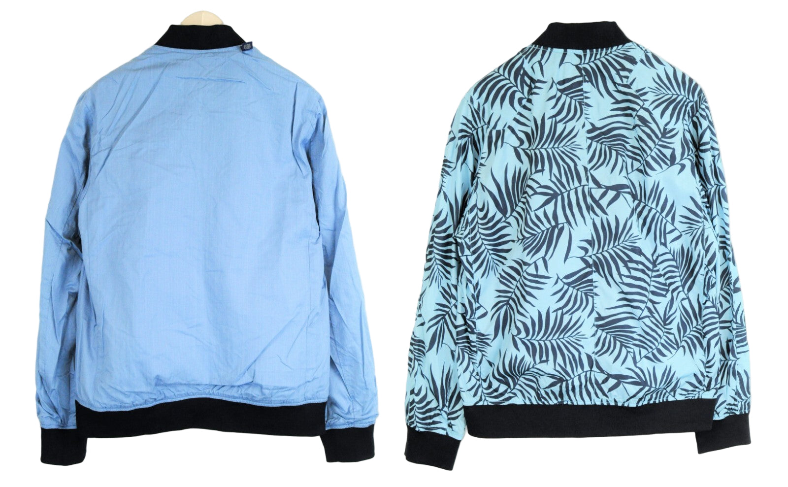 SCOTCH & SODA Men XL Reversible Blue Turquoise Linen Palm Bomber Jacket