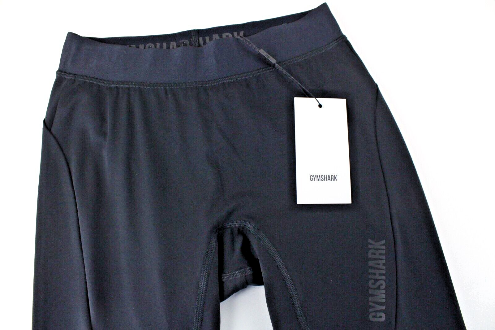 GYMSHARK Women Leggings S Black Waistband Stretch Activewear Logo Focus