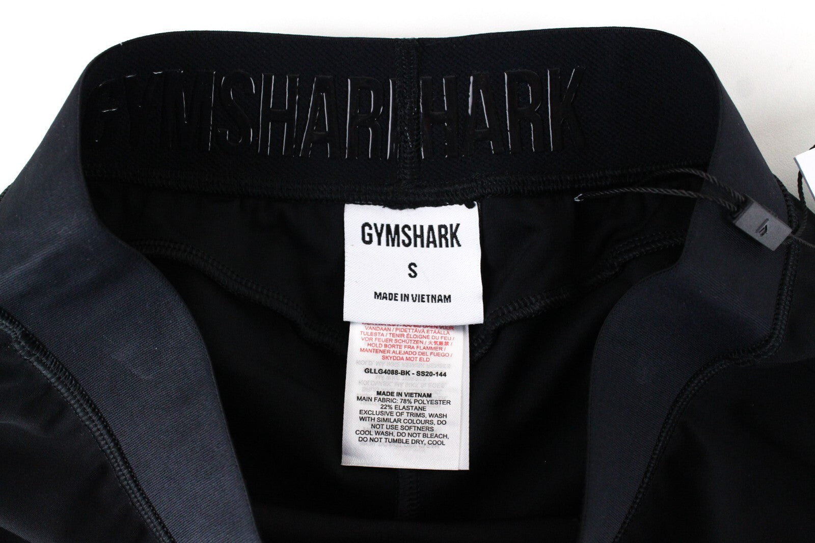 GYMSHARK Women Leggings S Black Waistband Stretch Activewear Logo Focus