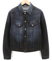 NUDIE JEANS Perry Men Jacket S Denim Organic Black On Blue Buttoned Spread Neck