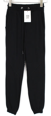 BERSHKA Women Sport Trousers XS Black Drawstrings Cotton Blend Pull On Joggers