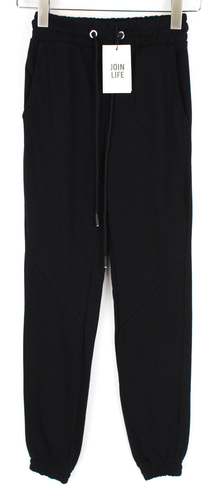 BERSHKA Women Sport Trousers XS Black Drawstrings Cotton Blend Pull On Joggers