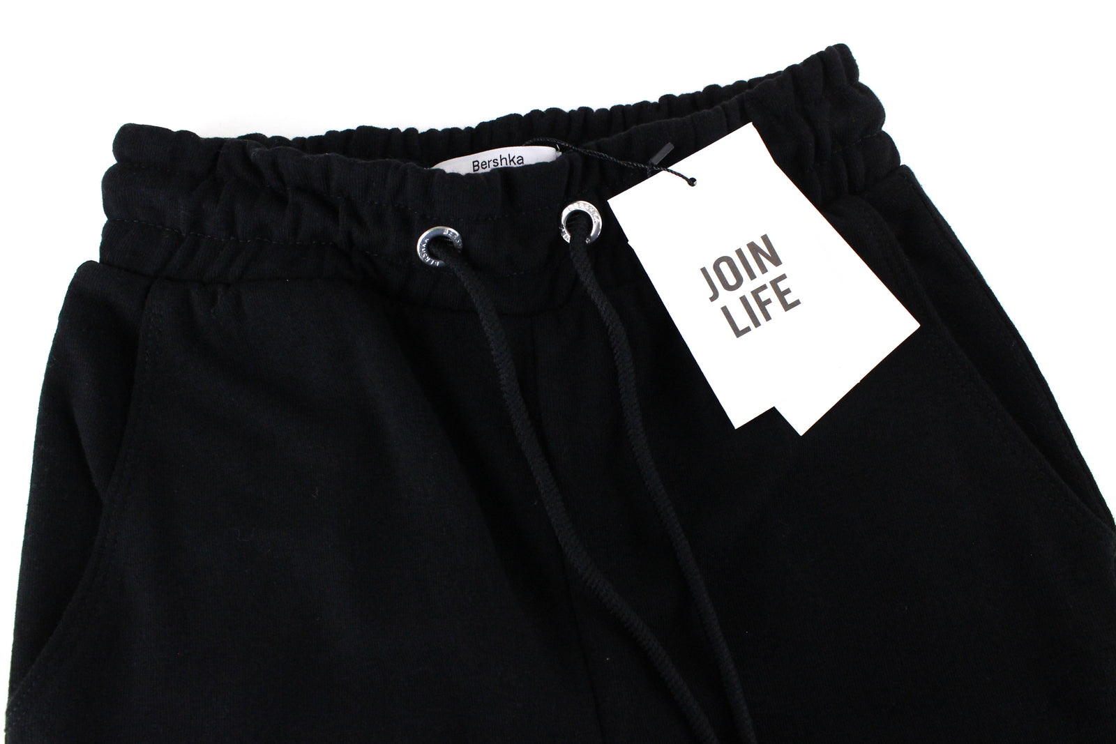 BERSHKA Women Sport Trousers XS Black Drawstrings Cotton Blend Pull On Joggers