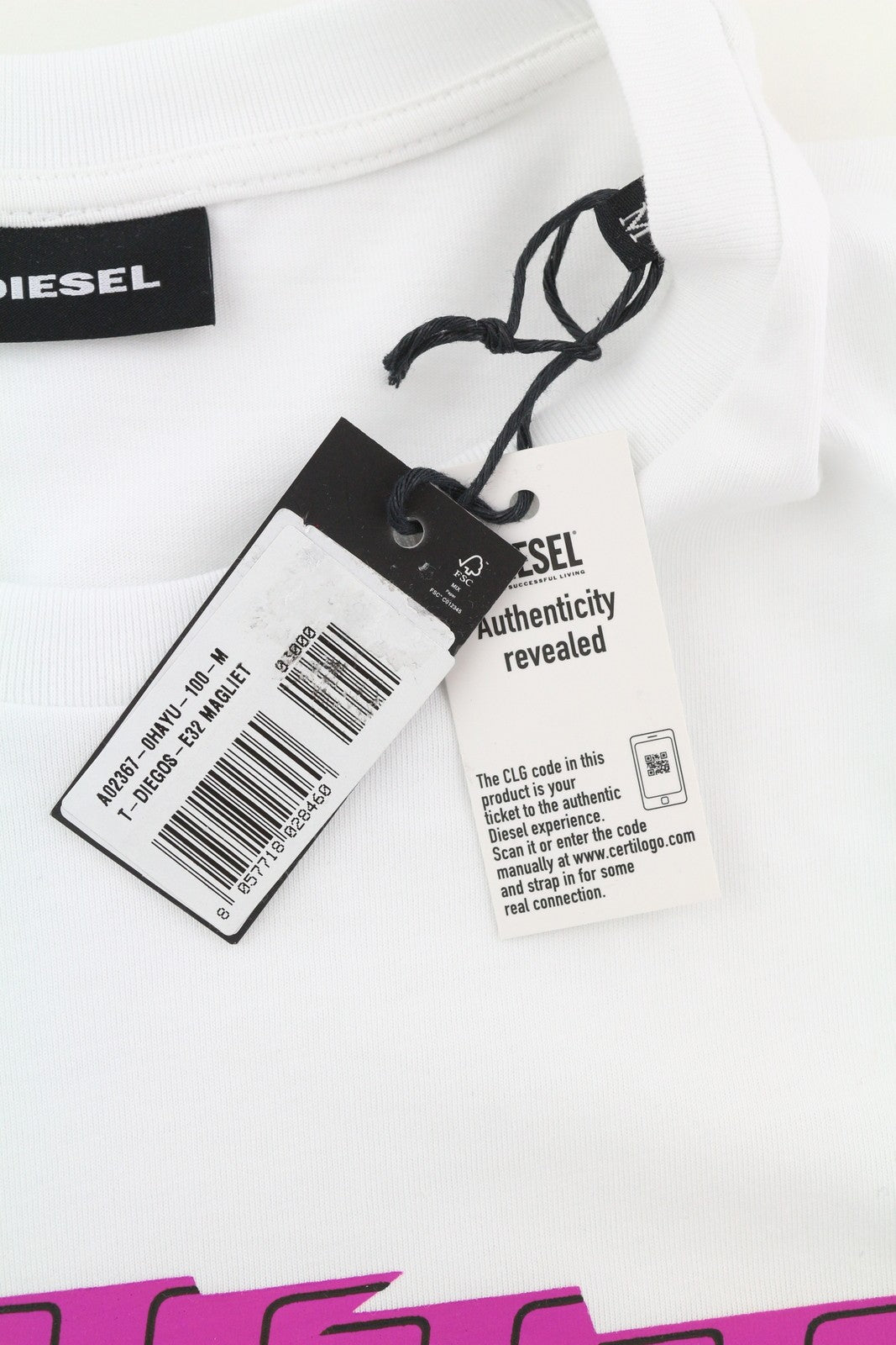 DIESEL T-Diegos-E32 Men T-Shirt M White Short Sleeve Crew Neck Cotton Tricot