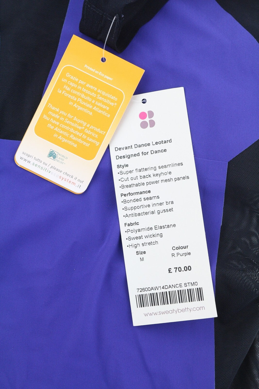 SWEATY BETTY Devant Dance Leotard Women's Jumpsuit M High Stretch Cut-Out Back