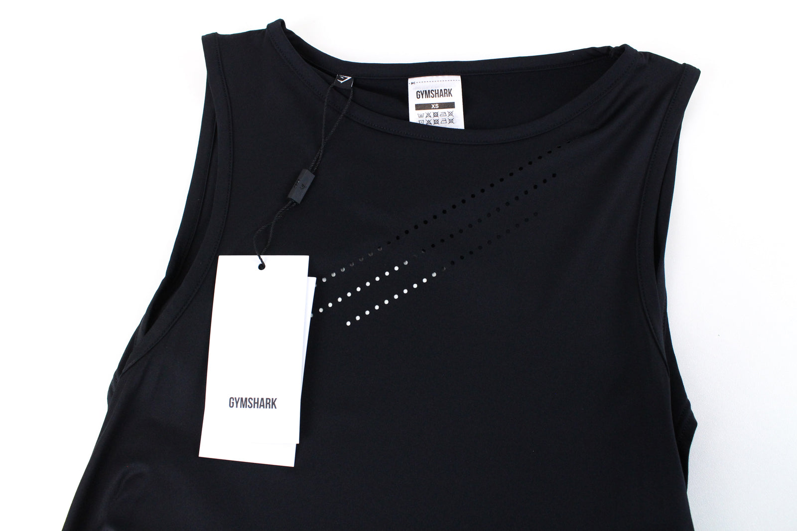 GYMSHARK Women Sport Top XS Training Workout Laser Cut Tank Black Breathable*