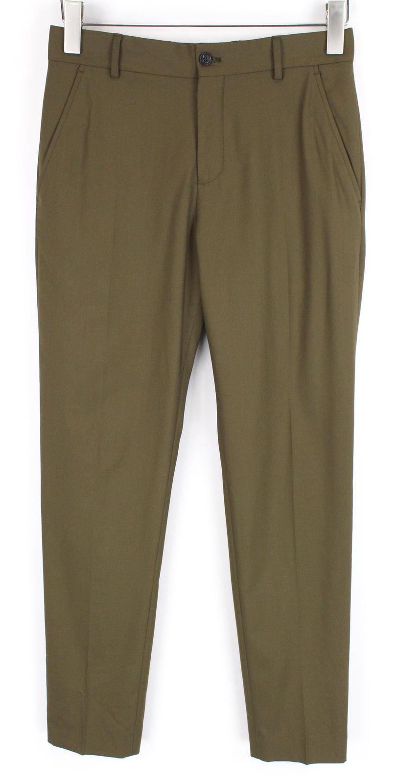 SELECTED Men Trousers UK26R Green Pleated Stretch Slit Pocket Classic