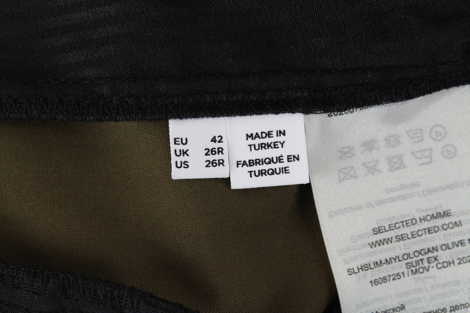 SELECTED Men Trousers UK26R Green Pleated Stretch Slit Pocket Classic