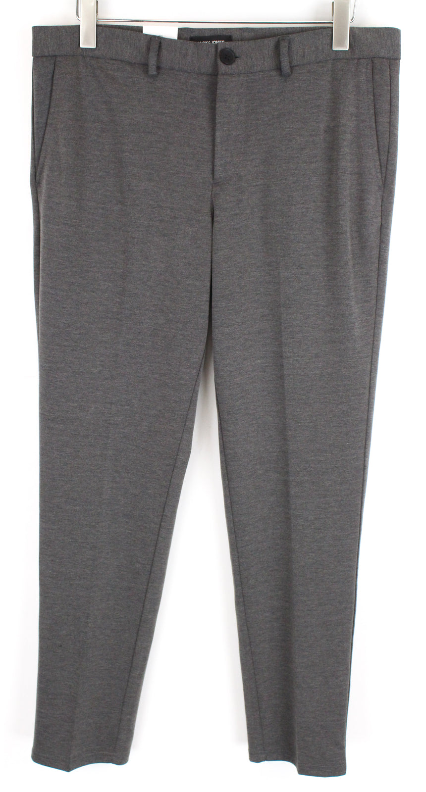 JACK & JONES Men Trousers W36/L32 Grey Stretch Pleated Jersey Slit Pockets_