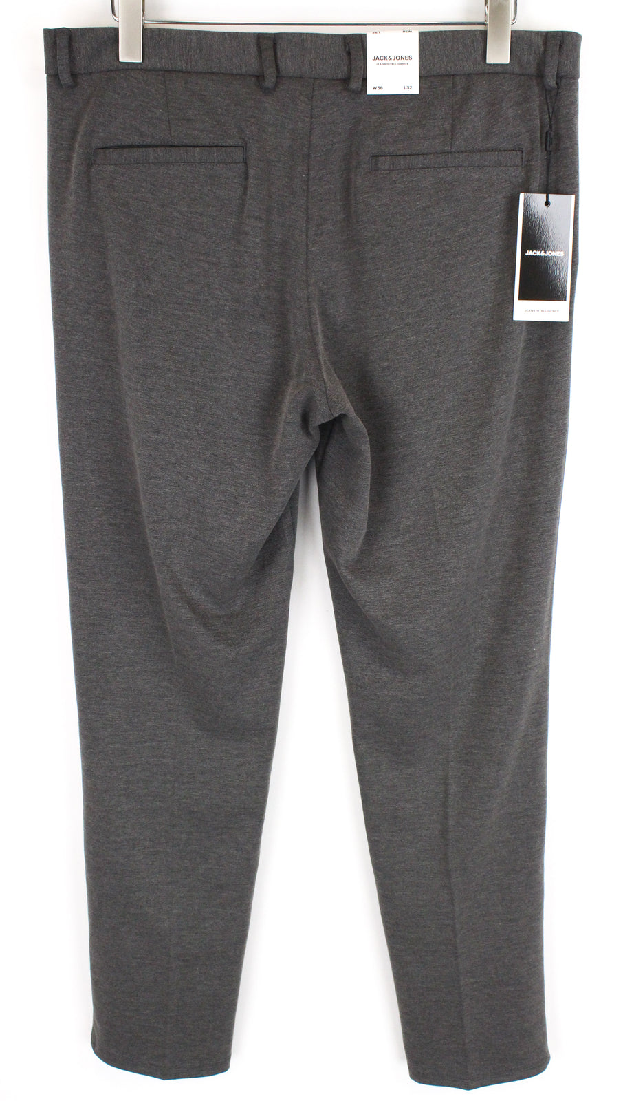 JACK & JONES Men Trousers W36/L32 Grey Stretch Pleated Jersey Slit Pockets_