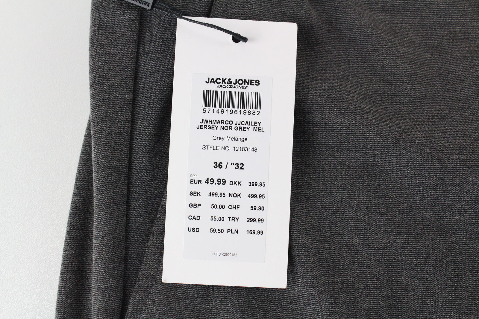 JACK & JONES Men Trousers W36/L32 Grey Stretch Pleated Jersey Slit Pockets_