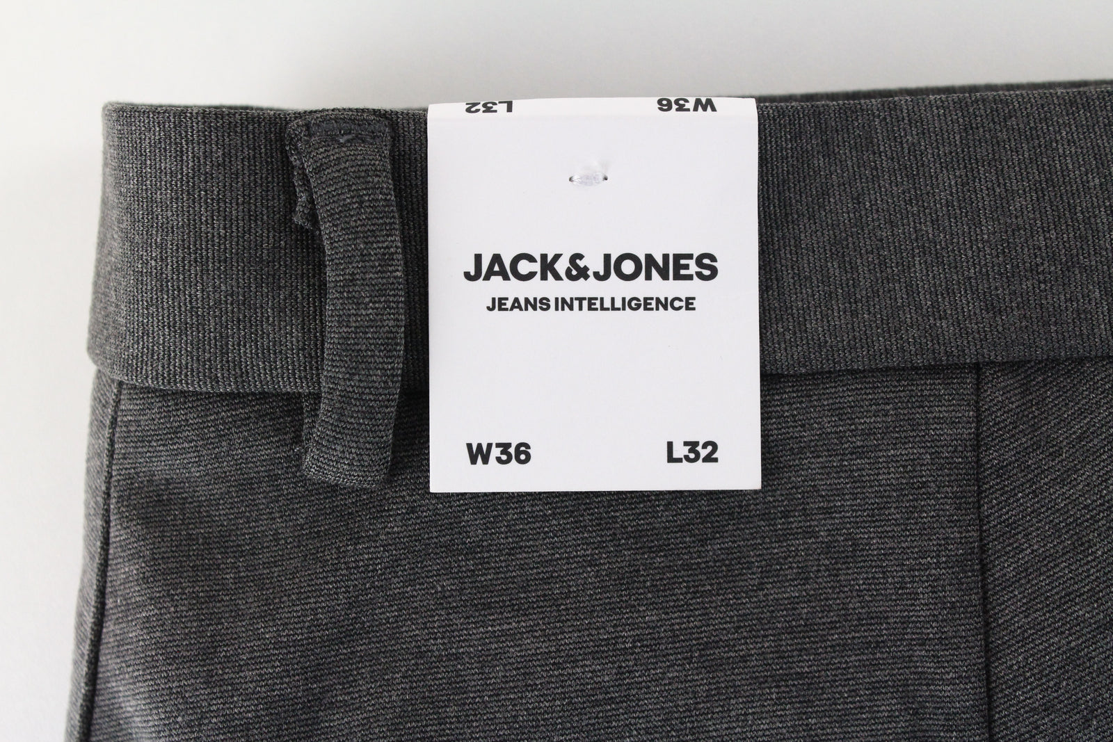 JACK & JONES Men Trousers W36/L32 Grey Stretch Pleated Jersey Slit Pockets_